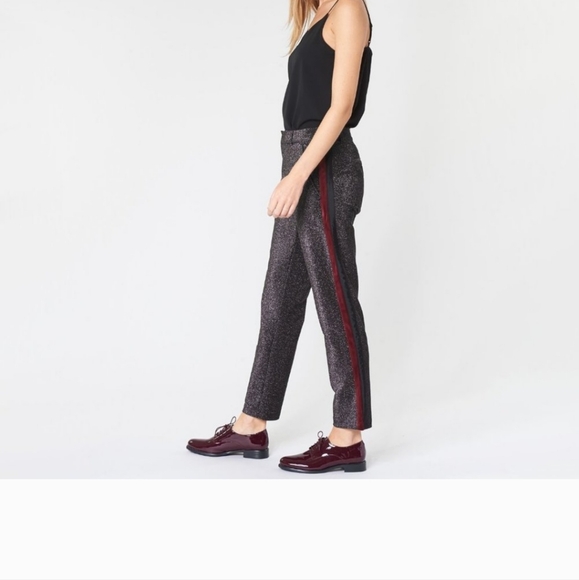 NWT Scotch & Soda black sparkly velvet stripe pants - Picture 4 of 10